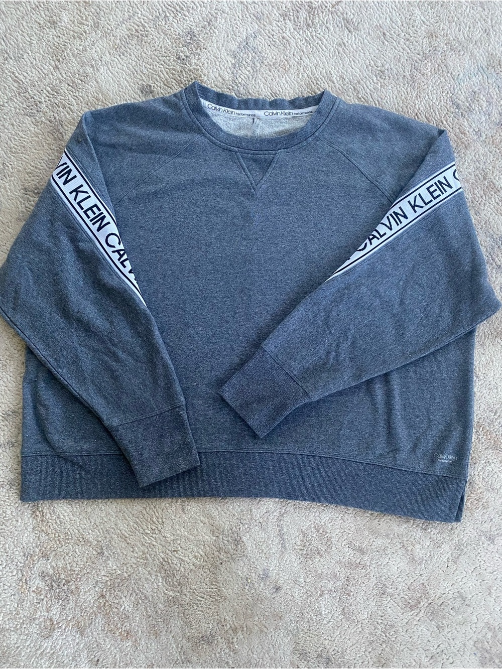 NWOT Calvin Klein Charcoal Gray Crewneck Sweatshirt with Logo Sleeve Tape